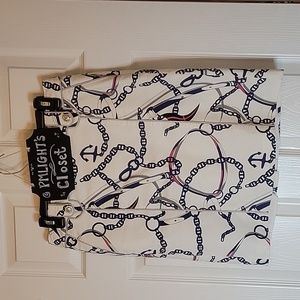 JSB Donna Skirt Medium Nautical White Blue Silver Coral Pink